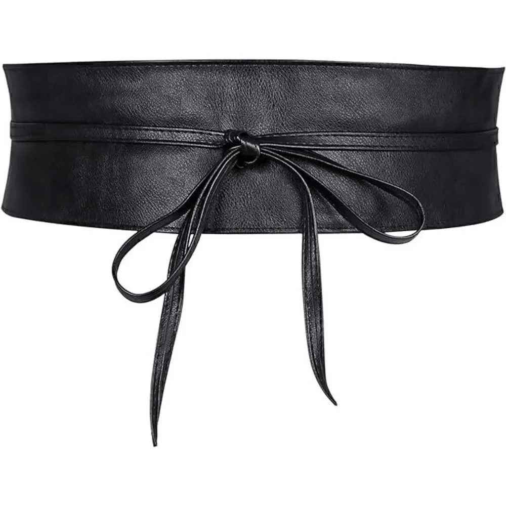 Bow Tie Wide Wrap Around Obi Corset Black Belt NEW SIZE L-XL NEW